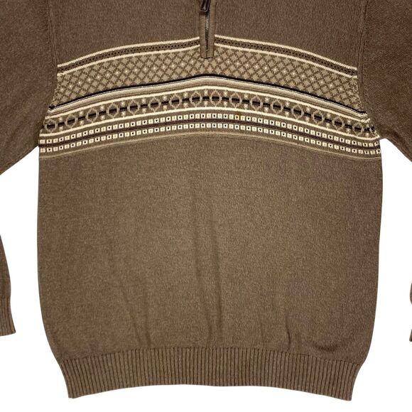 Oscar De La Renta Sweater Mens XL Brown Tight Knit Old Money Preppy Quarter Zip - Picture 4 of 14